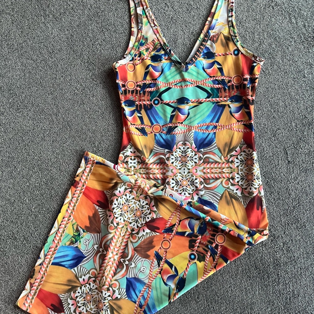 Tropical Print Sleeveless Midi Dress